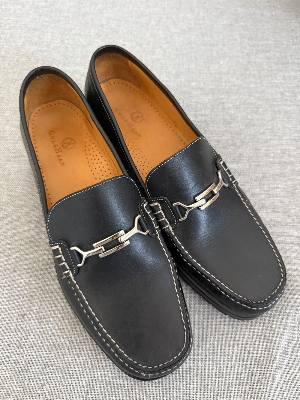 Cole Haan Black Leather Slip-On Bit Loafers